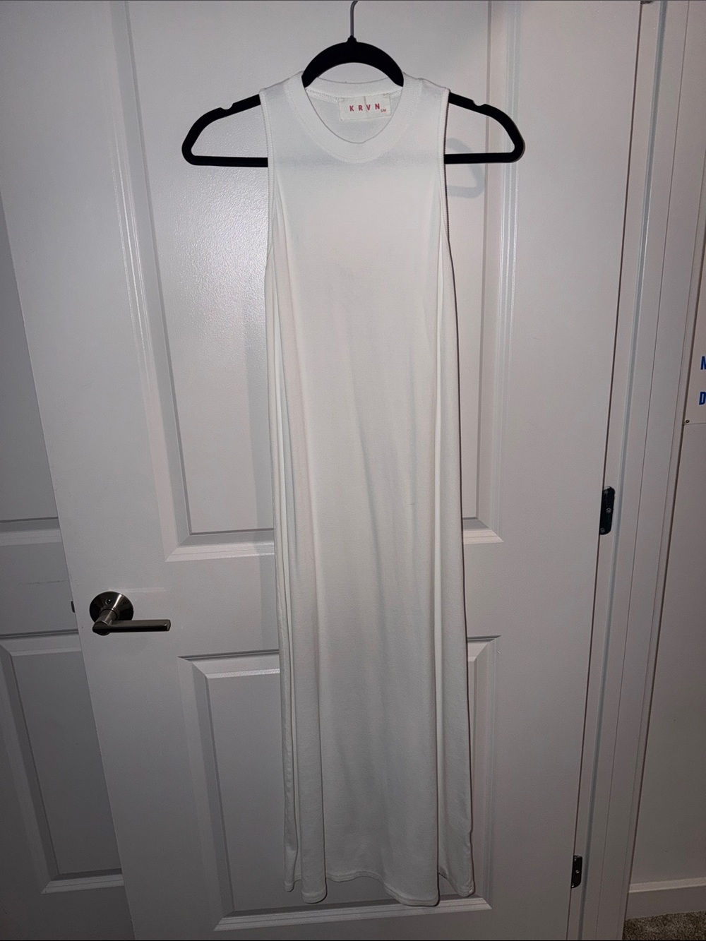KRVN White Sleeveless Crewneck Maxi Dress